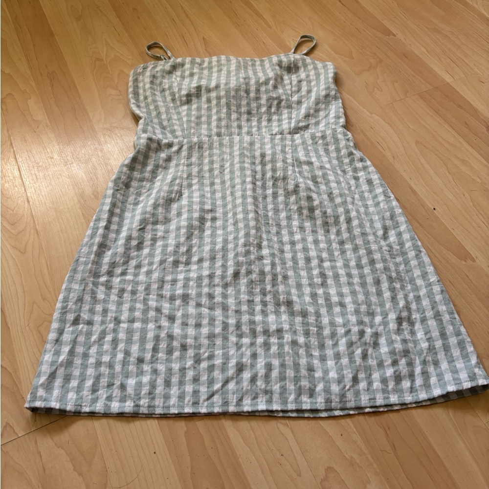 Green and White Gingham Spaghetti Strap Sundress